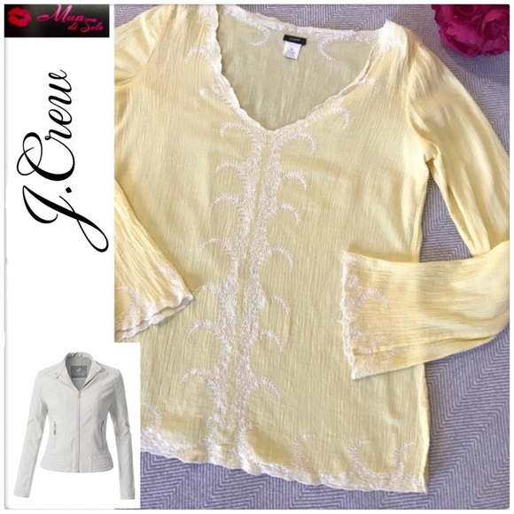 J. Crew Tops - J. Crew 100% Cotton Light Yellow Embroidered Tunic